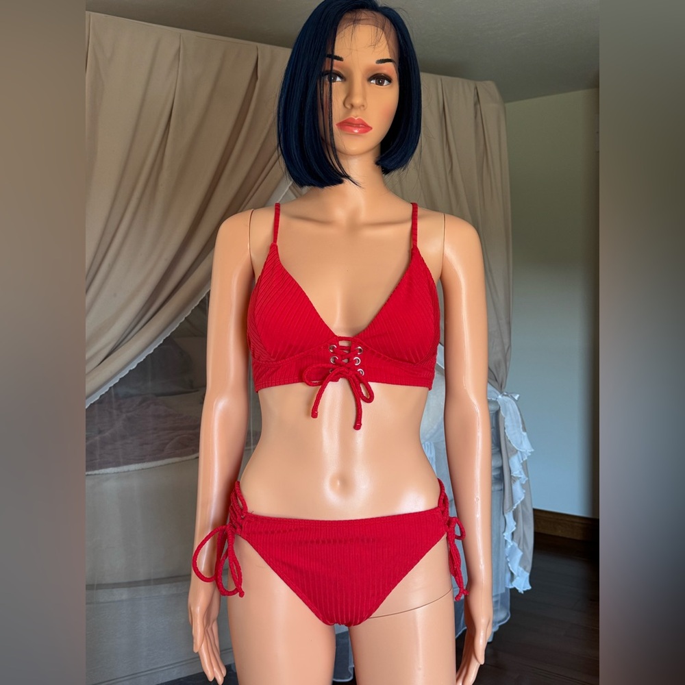 SO Red Lace-Up Bikini Set